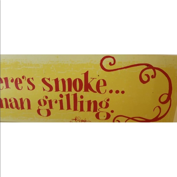 Kitchen Humor Plaque Fridge Wall Magnet "Smoke...man...grilling" Wood Plaque - Picture 5 of 10
